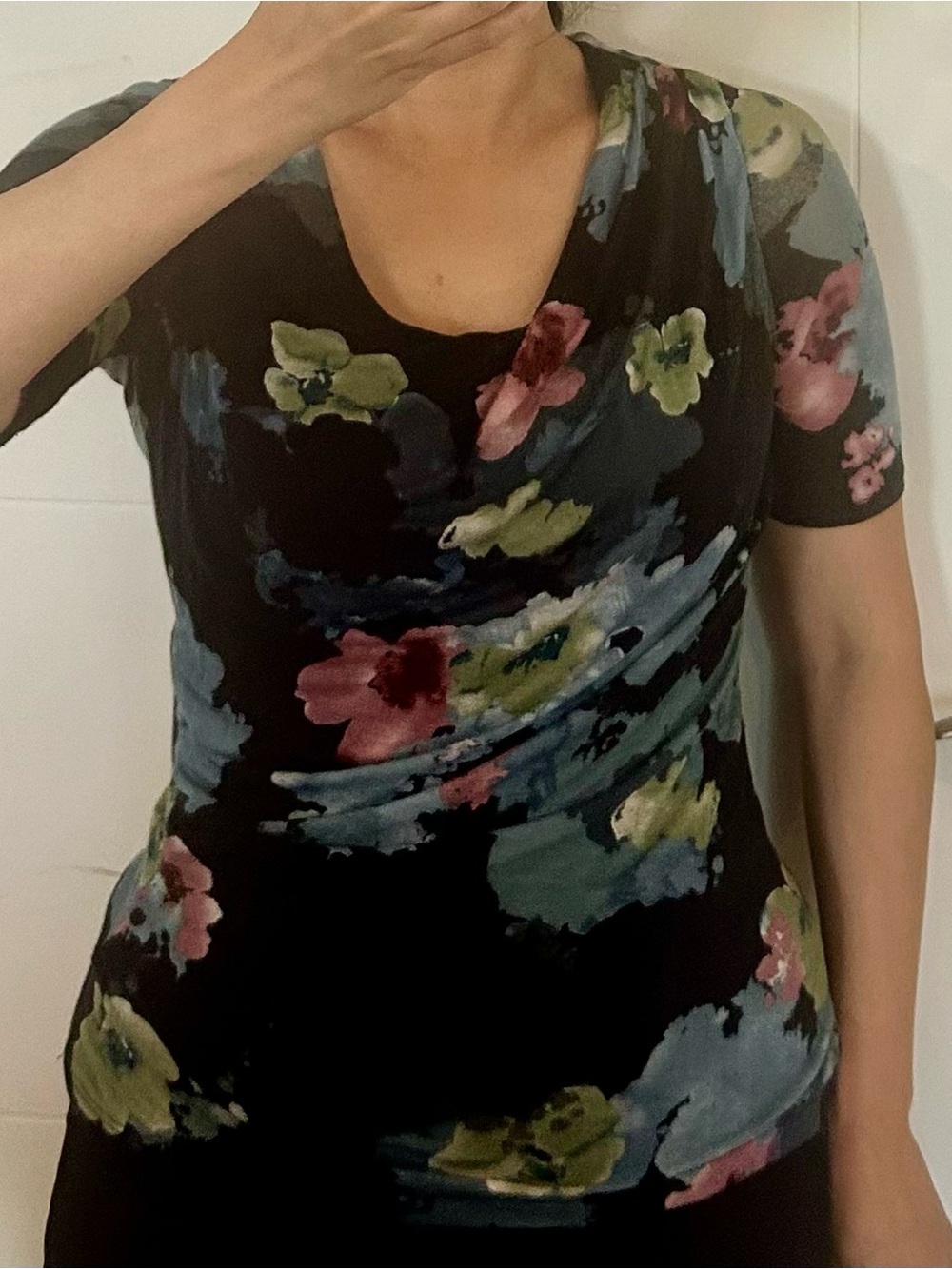 Anthropologie Deletta Watercolor Floral Draped Neck Top XS